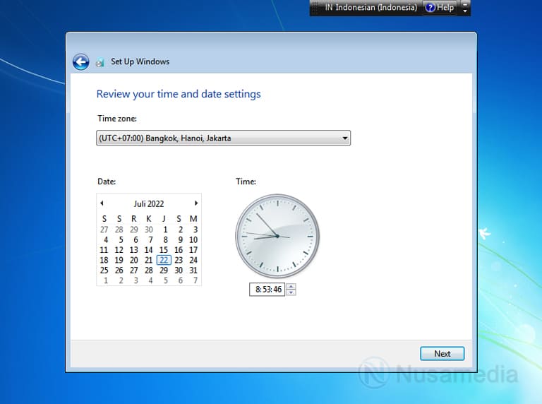 atur jam windows 7