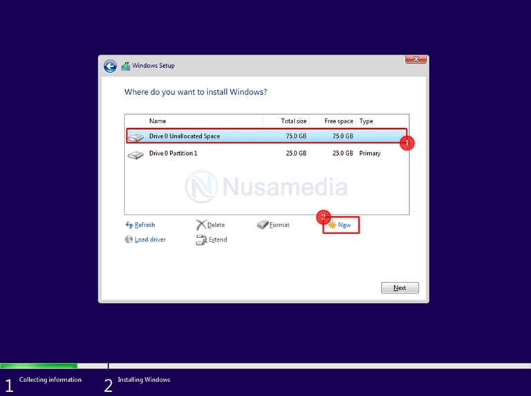 buat partisi baru untuk install ulang windows 11