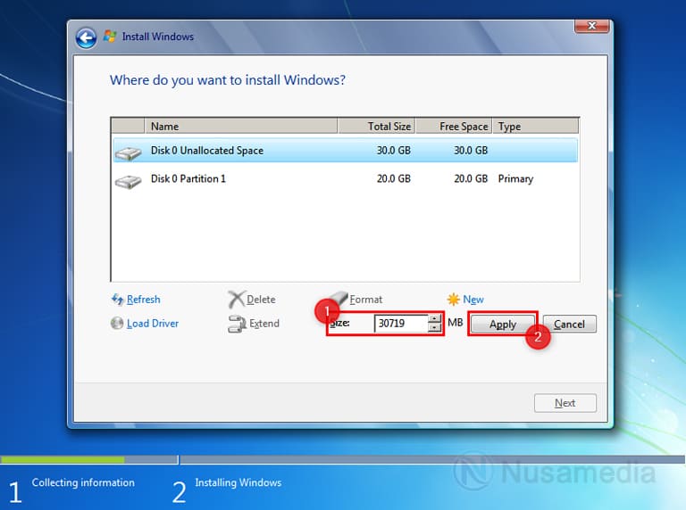 buat partisi c di windows 7