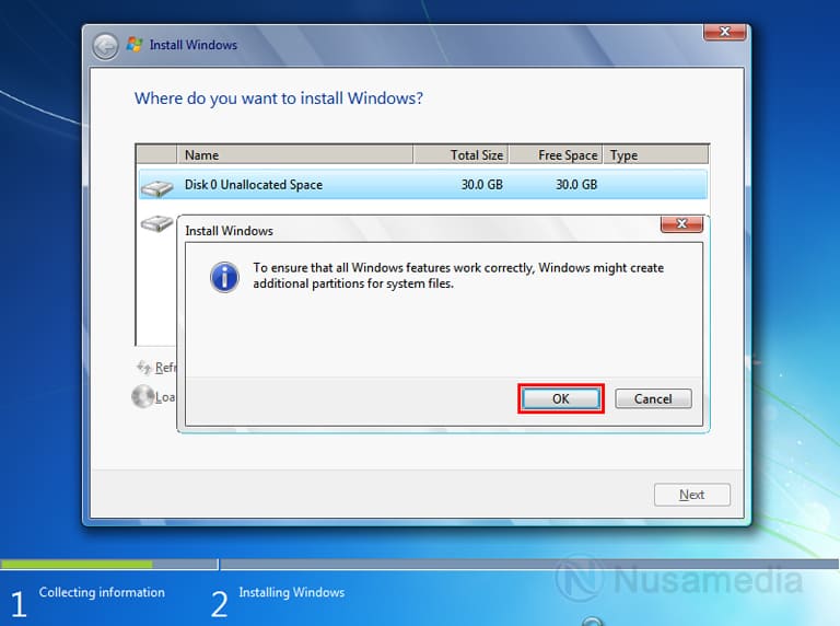 buat partisi system di windows 7