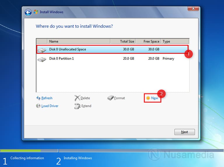 buat partisi windows 7