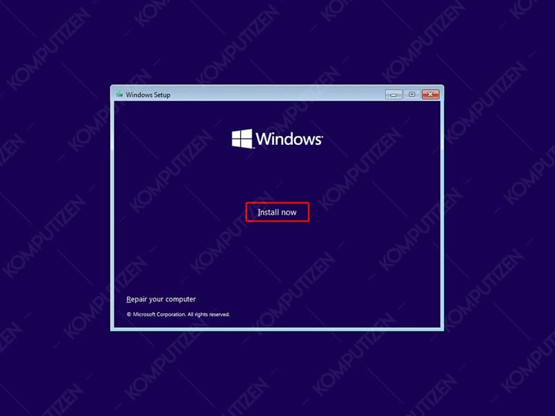 klik install now untuk install windows 11 metode bypass