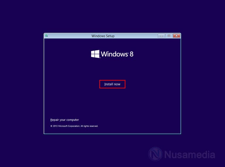 klik install now windows 8