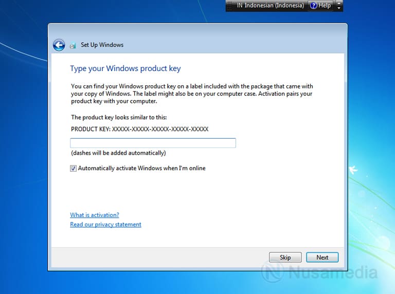 masukkan product key windows 7