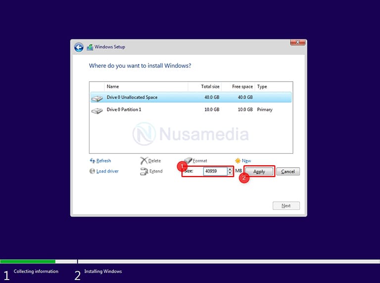 membuat partisi untuk instalasi windows 10