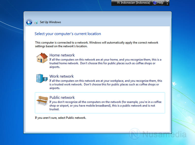 memilih koneksi windows 7