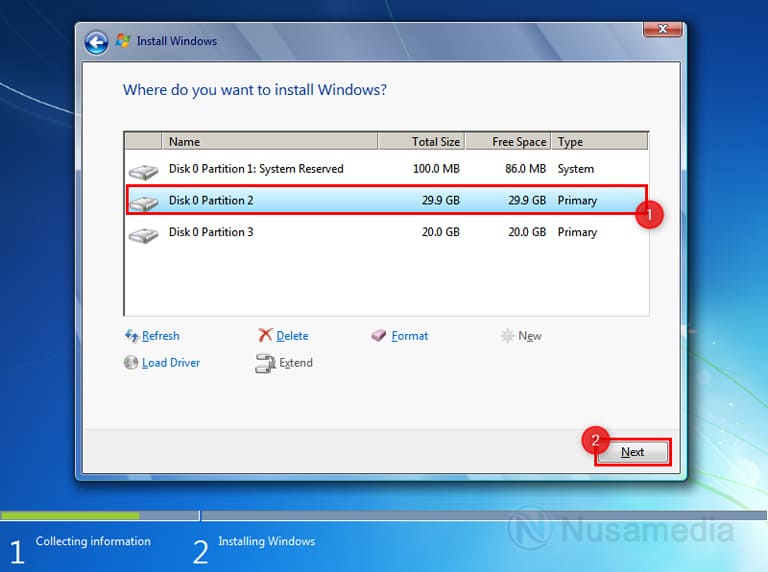 memulai proses instalasi windows 7 di hardisk baru