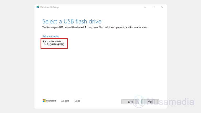 pilih flashdisk untuk bootable windows 10