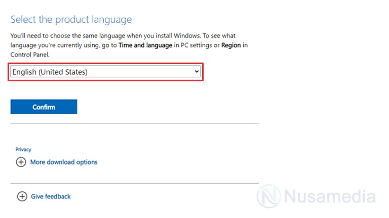 pilih produk language windows 11