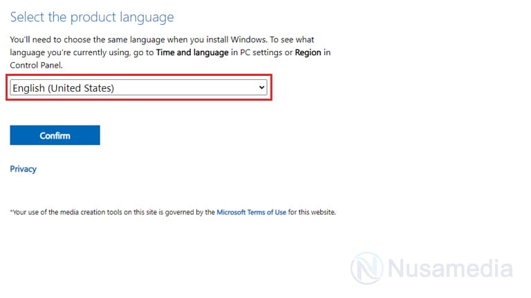 pilih produk language windows 8