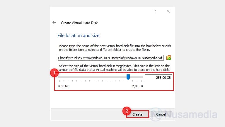 atur ukuran virtual hardisk