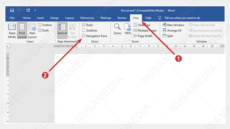 Aktifkan Navigation Pane Word