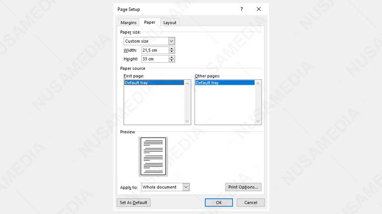Buat ukuran kertas sendiri di Word