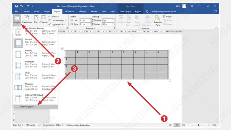 custom margin ms word