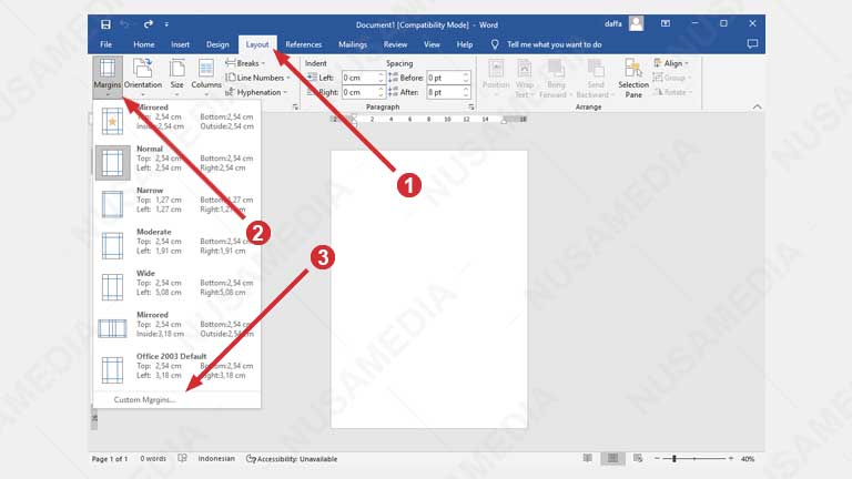 Custom Margins Word