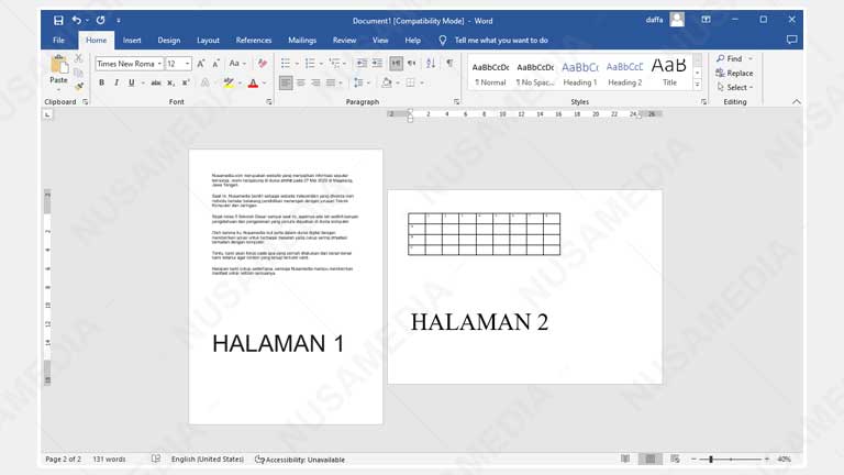 Membuat 1 Halaman Landscape di Word