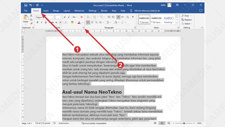 Pengaturan Font di Word