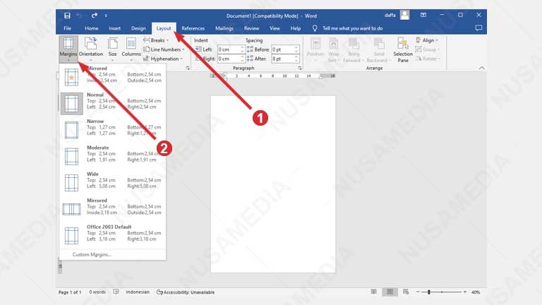 Setting Margins Word