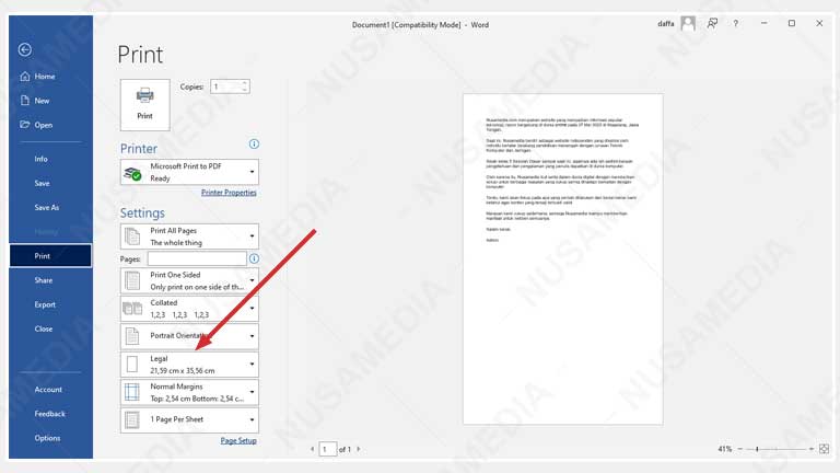 cara atur ukuran kertas di word sebelum di print