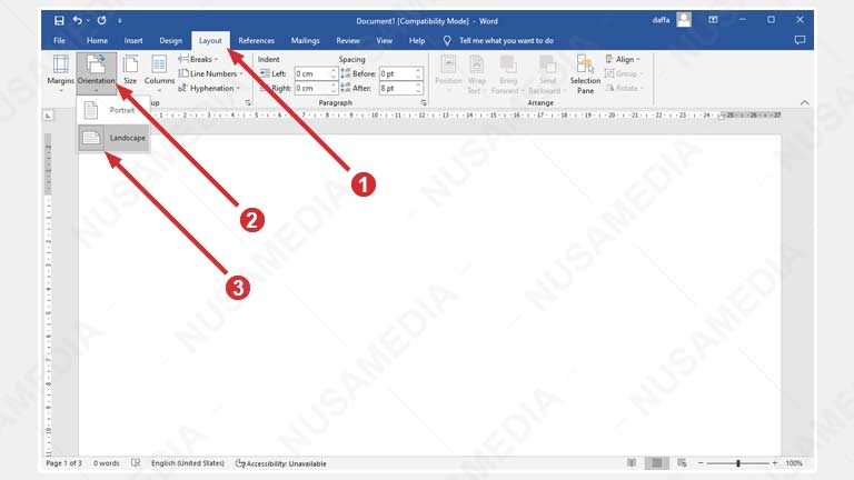 cara buat semua halaman word jadi landscape