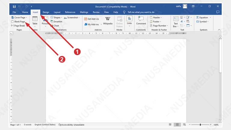 cara menambahkan halaman kosong di Word