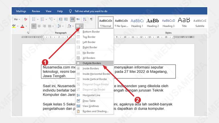 membuat bingkai di teks tertentu saja