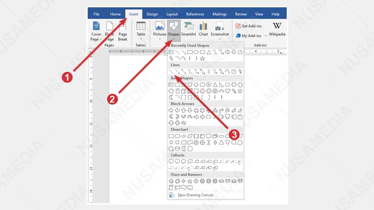 membuat garis di word menggunakan shapes