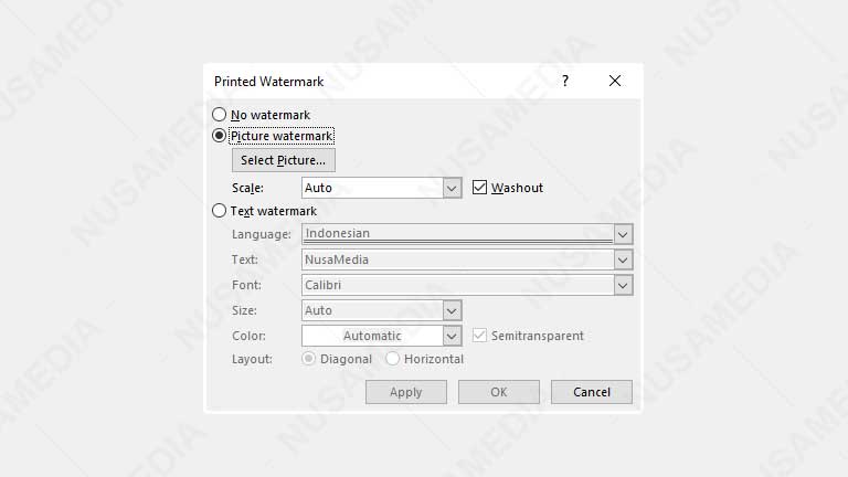 membuat watermark gambar di word