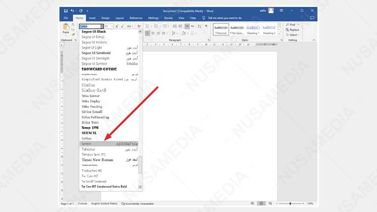 Font Symbol di Word