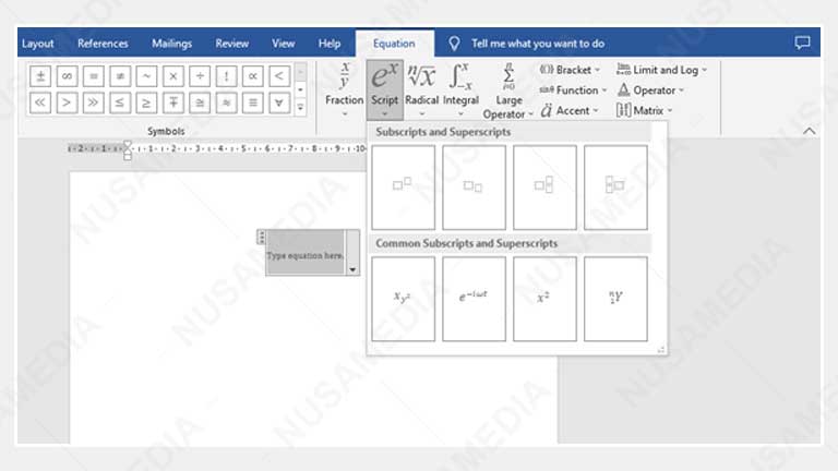 membuat rumus pangkat di word