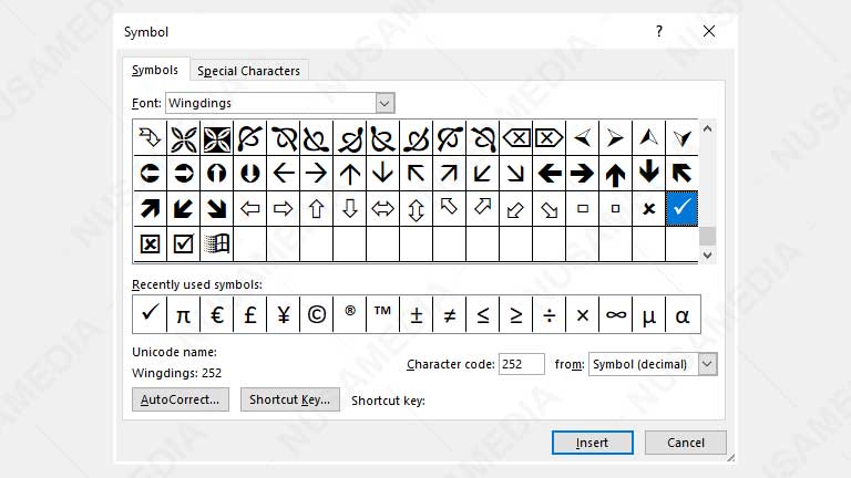 tanda centang di word