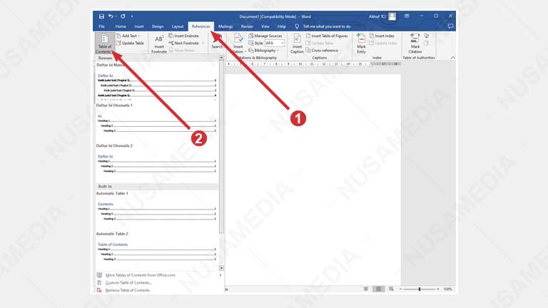 cara membuat daftar isi di word otomatis