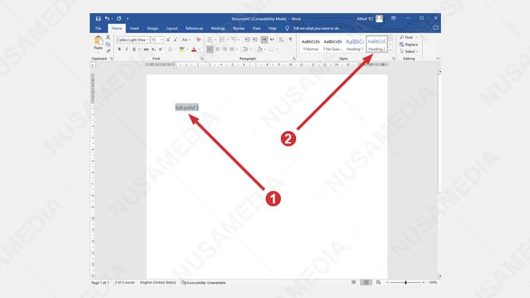 cara membuat heading di word